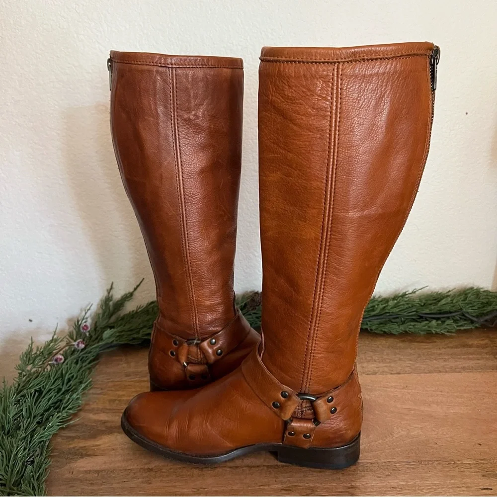 Frye Phillip Harness Boot- Cognac- Size 6.5 B